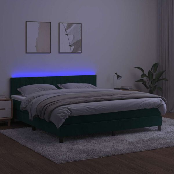 vidaXL Sommier &agrave; lattes de lit avec matelas LED Vert fonc&eacute; 180x200 cm