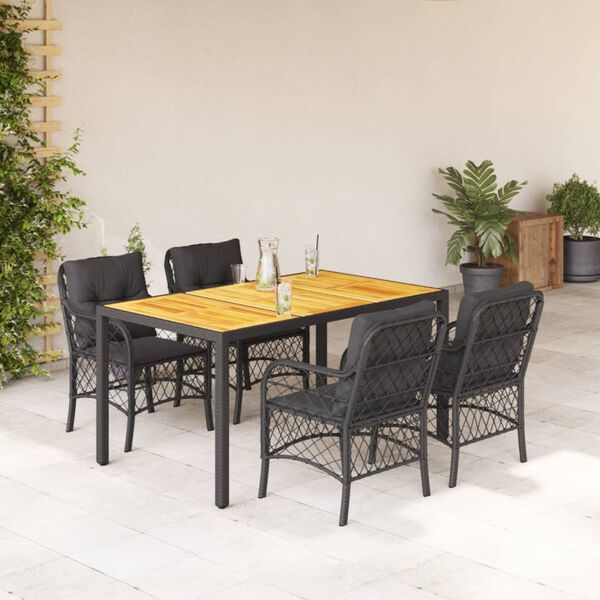 vidaXL Ensemble &agrave; manger de jardin coussins 5pcs Noir R&eacute;sine tress&eacute;e