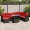vidaXL Salon de jardin avec coussins 9pcs marron r&eacute;sine tress&eacute;e acacia
