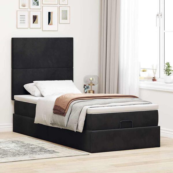 vidaXL Cadre de lit ottoman avec matelas noir 90x190 cm velours