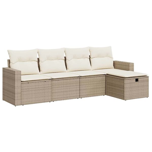 vidaXL Salon de jardin avec coussins 5 pcs beige r&eacute;sine tress&eacute;e