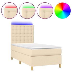 vidaXL Sommier &agrave; lattes de lit et matelas et LED Cr&egrave;me 90x190 cm Tissu