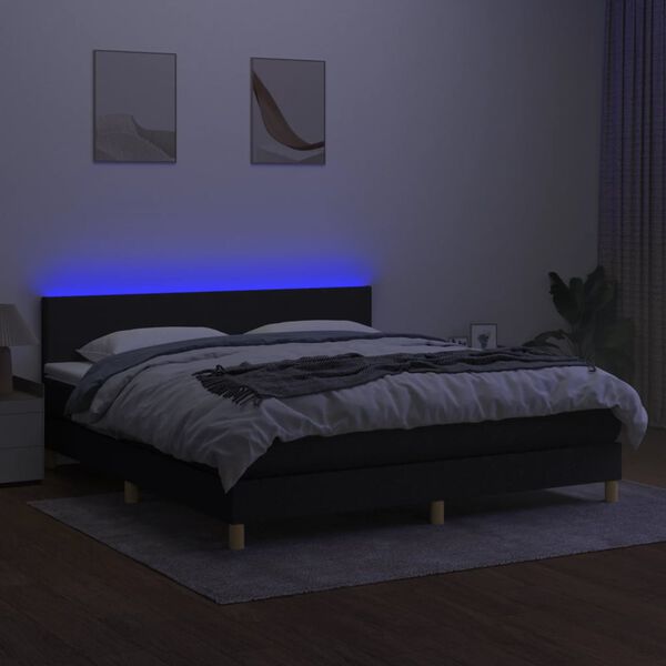 vidaXL Sommier &agrave; lattes de lit avec matelas LED Noir 180x200 cm Tissu