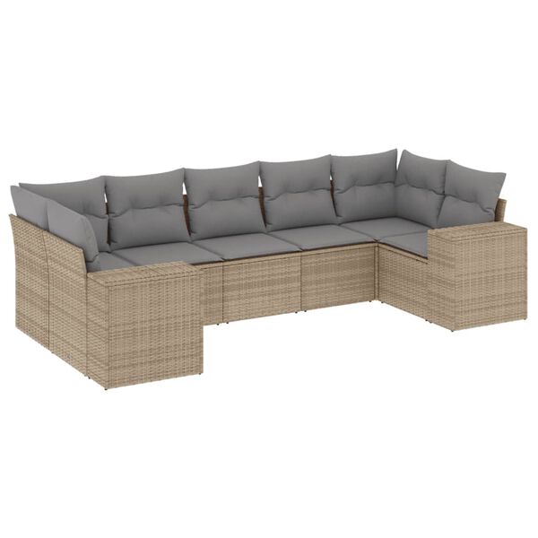vidaXL Salon de jardin avec coussins 7 pcs beige r&eacute;sine tress&eacute;e