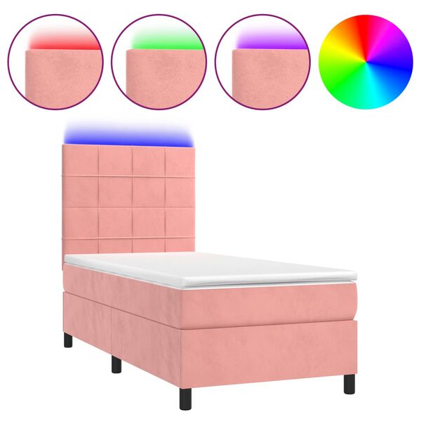 vidaXL Sommier &agrave; lattes de lit avec matelas LED Rose 80x200 cm Velours