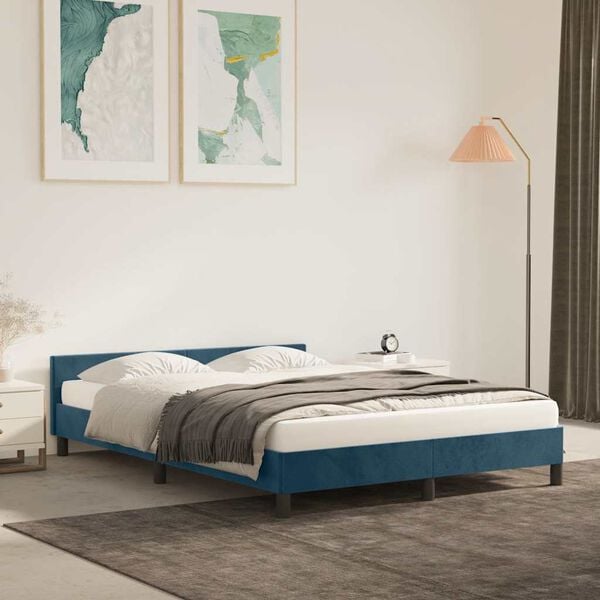 vidaXL Cadre de lit sans matelas bleu fonc&eacute; 140x190 cm velours