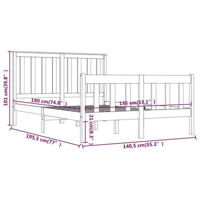 vidaXL Cadre de lit Blanc Bois de pin massif 135x190 cm Double