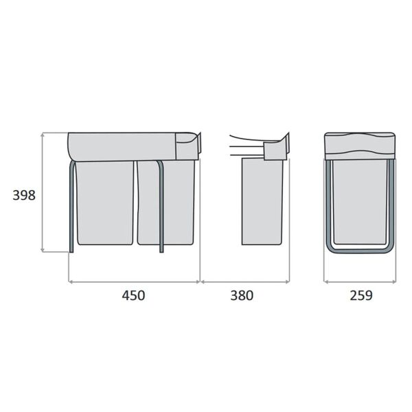 eyckhaus Collecteur de d&eacute;chets s&eacute;lectif &agrave; roulettes encastr&eacute; 2x14 L
