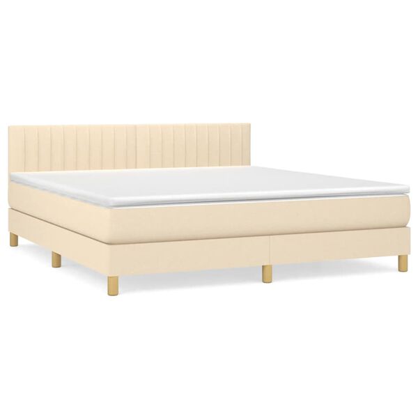 vidaXL Sommier &agrave; lattes de lit avec matelas Cr&egrave;me 180x200 cm Tissu