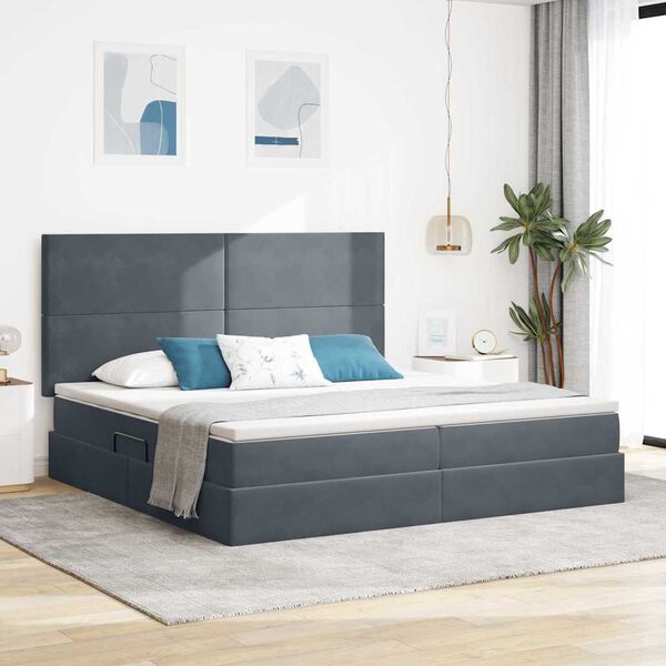 vidaXL Lit avec rangement et matelas Gris fonc&eacute; 200 x 200 cm Velours