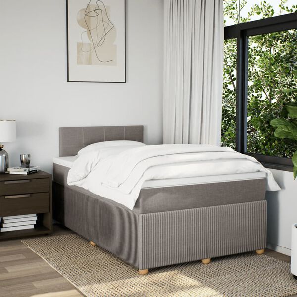 vidaXL Sommier &agrave; lattes de lit avec matelas Taupe 120x200 cm Tissu