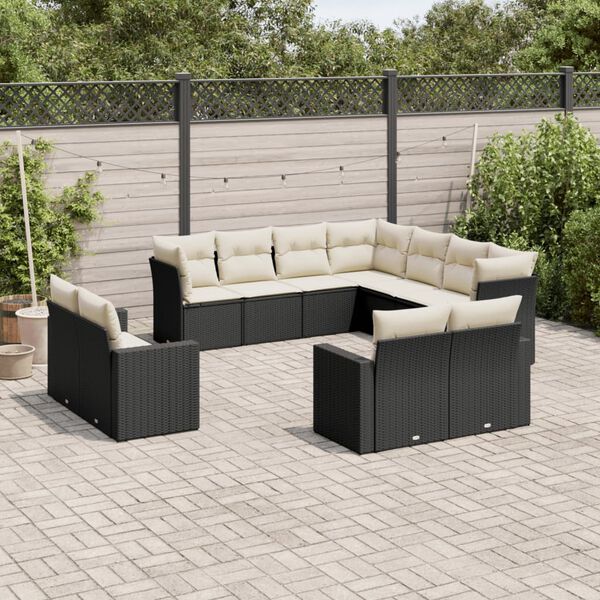 vidaXL Salon de jardin 11 pcs avec coussins noir r&eacute;sine tress&eacute;e