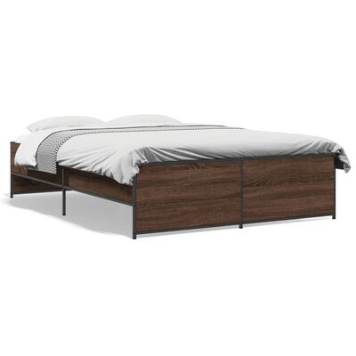 vidaXL Cadre de lit chêne marron 135x190 cm bois d'ingénierie et métal