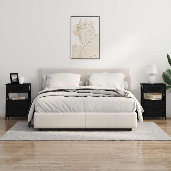 vidaXL Cabinet de chevet avec tiroir 2 pcs Ch&ecirc;ne noir 40 x 31 x 60 cm