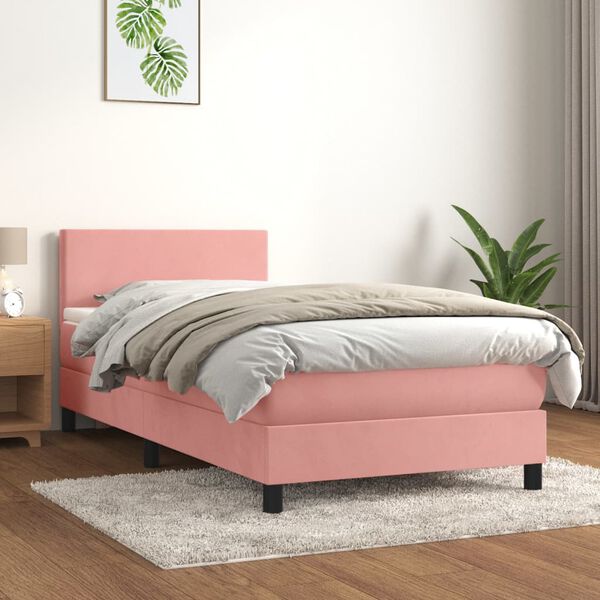 vidaXL Sommier &agrave; lattes de lit avec matelas Rose 90x190 cm Velours