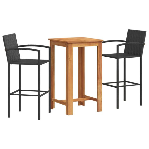 vidaXL Ensemble de bar de jardin 3 pcs noir bois massif acacia rotin