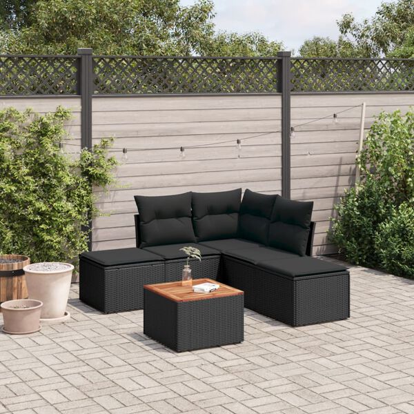 vidaXL Salon de jardin 6 pcs avec coussins noir r&eacute;sine tress&eacute;e