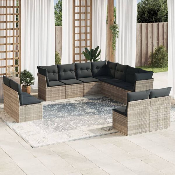 vidaXL Salon de jardin 11 pcs avec coussins gris clair r&eacute;sine tress&eacute;e
