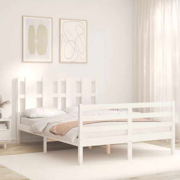 vidaXL Cadre de lit sans matelas blanc bois massif