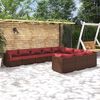 vidaXL Salon de jardin 10 pcs avec coussins R&eacute;sine tress&eacute;e Marron