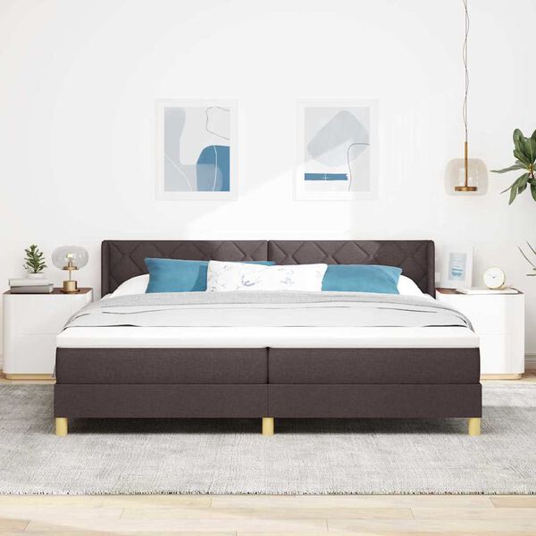 vidaXL Lit &agrave; ressorts avec matelas Marron fonc&eacute; 200 x 200 cm Polyester