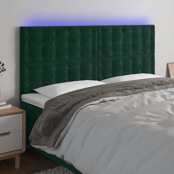vidaXL T&ecirc;te de lit &agrave; LED Vert fonc&eacute; 180x5x118/128 cm Velours