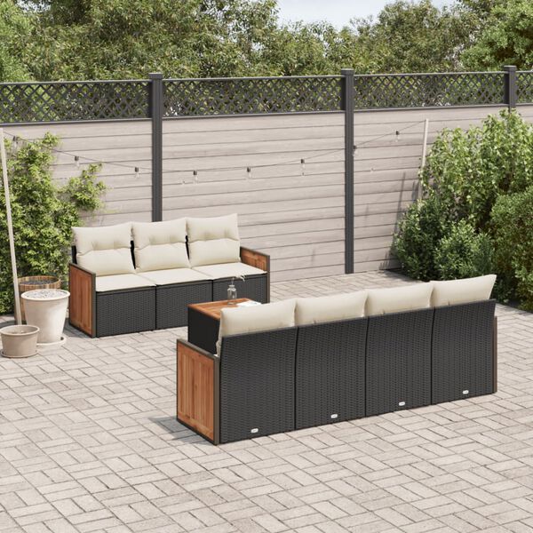 vidaXL Salon de jardin 8 pcs avec coussins noir r&eacute;sine tress&eacute;e