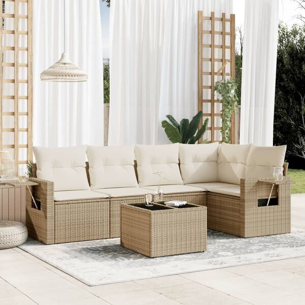 vidaXL Salon de jardin avec coussins 6 pcs beige r&eacute;sine tress&eacute;e