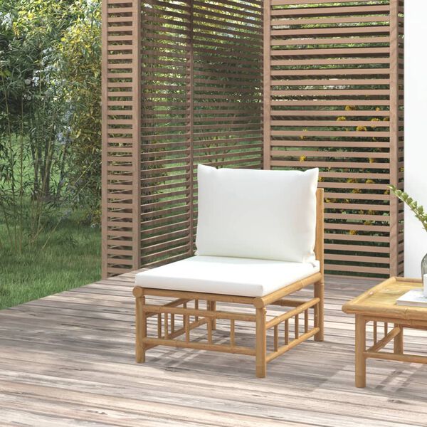 vidaXL Canap&eacute; central de jardin avec coussins blanc cr&egrave;me bambou
