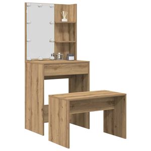 vidaXL Ensemble de coiffeuse avec LED ch&ecirc;ne artisanal bois ing&eacute;nierie