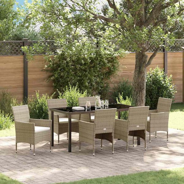 vidaXL Ensemble de salle &agrave; manger pour jardin 7 pcs Beige polyrotin