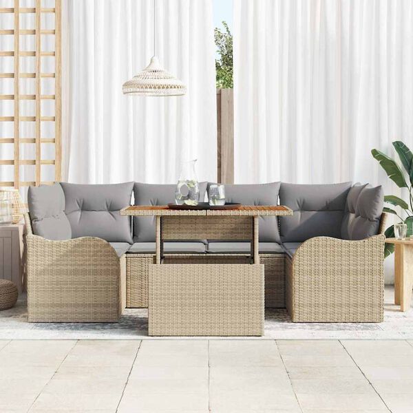 vidaXL Ensemble de canap&eacute; de jardin 7 pcs Beige Poly rotin