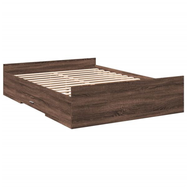 vidaXL Cadre de lit avec tiroirs sans matelas ch&ecirc;ne marron 120x190 cm