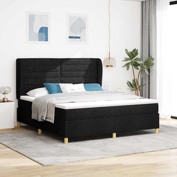 vidaXL Lit &agrave; ressorts avec matelas gris fonc&eacute; 90x190 cm Noir tissu