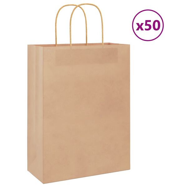 vidaXL Sacs en papier 50 pcs avec poignées marron 26x12x35 cm