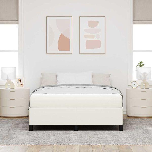 vidaXL Cadre de lit avec matelas Cr&egrave;me 140 x 200 cm tissu