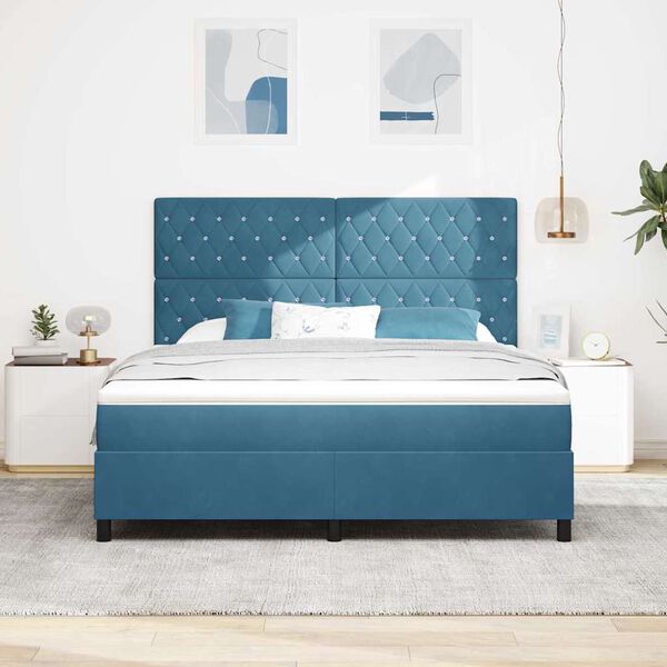 vidaXL Lit &agrave; ressort LED avec matelas Bleu fonc&eacute; 180 x 200 cm tissu