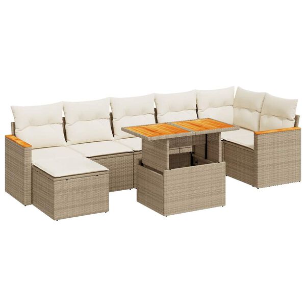 vidaXL Salon de jardin avec coussins 8 pcs beige r&eacute;sine tress&eacute;e acacia