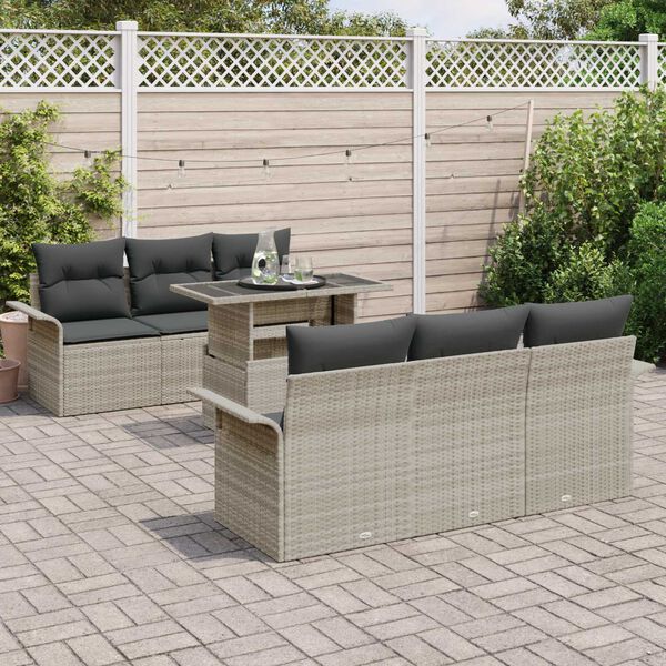 vidaXL Ensemble de canap&eacute; de jardin 7 pcs Gris clair Poly Rattan