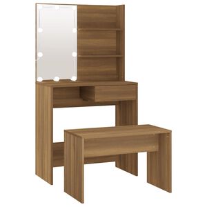 vidaXL Ensemble de coiffeuse avec LED Ch&ecirc;ne marron Bois d'ing&eacute;nierie