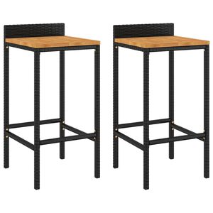 vidaXL Tabourets de bar lot de 2 noir r&eacute;sine tress&eacute;e et bois d'acacia