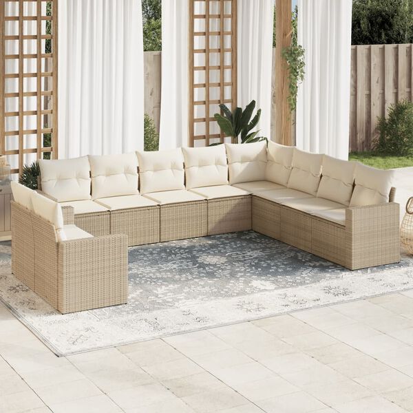 vidaXL Salon de jardin avec coussins 10 pcs beige r&eacute;sine tress&eacute;e