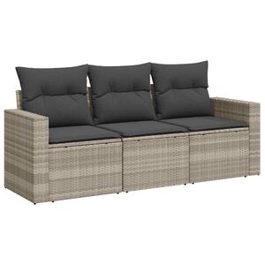 vidaXL Salon de jardin avec coussins 3 pcs gris clair r&eacute;sine tress&eacute;e