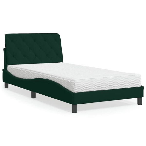 vidaXL Lit avec matelas vert fonc&eacute; 100x200 cm velours