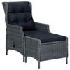 vidaXL Chaise inclinable de jardin tabouret r&eacute;sine tress&eacute;e gris fonc&eacute;