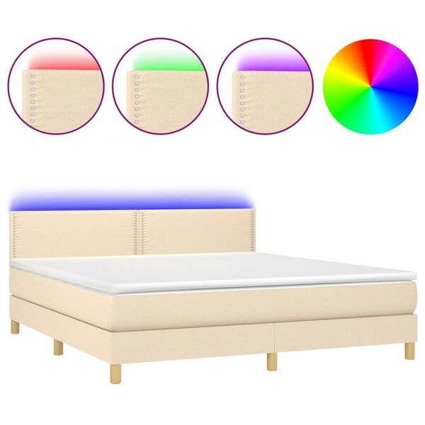 vidaXL Sommier &agrave; lattes de lit avec matelas LED Cr&egrave;me 160x200 cm Tissu