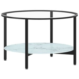 vidaXL Table &agrave; th&eacute; Noir et marbre blanc 70 cm Verre tremp&eacute;