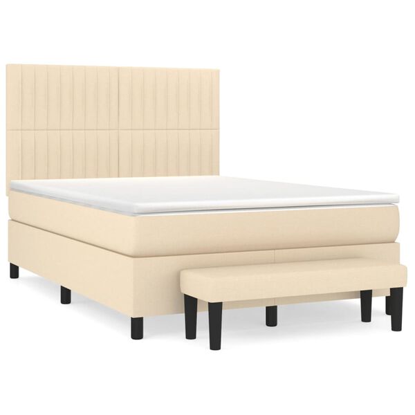 vidaXL Sommier &agrave; lattes de lit avec matelas Cr&egrave;me 140x200 cm Tissu