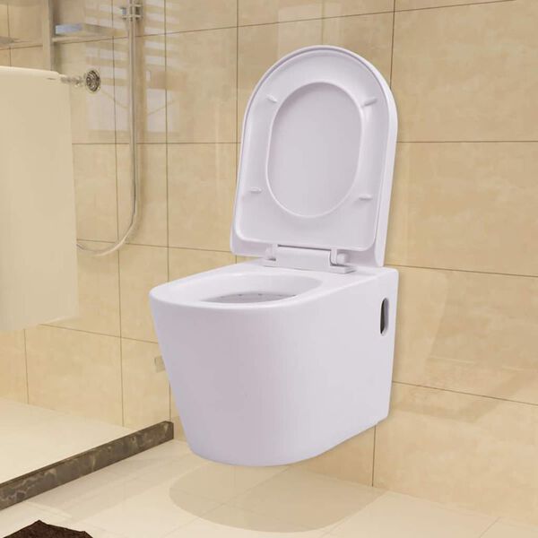 vidaXL Toilette murale avec r&eacute;servoir cach&eacute; C&eacute;ramique Blanc