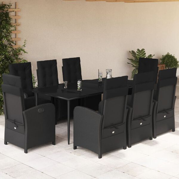 vidaXL Ensemble &agrave; manger de jardin 9pcs coussins noir r&eacute;sine tress&eacute;e